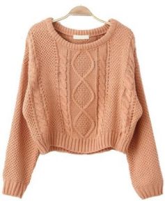 Pink Long Sleeve Cable Knit Pullover Sweater at  Womens Clothing store