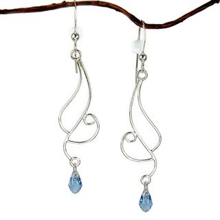 Jewelry by Dawn Long Curved Sterling Silver Earrings with Blue Crystal Jewelry by Dawn Earrings
