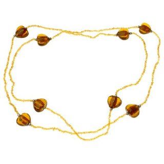 Amber Hearts Beaded Long Collar Necklace: Jewelry