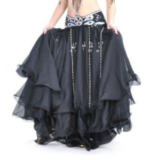 BellyLady Belly Dance Three layer Chiffon Hemming Skirt, Tiered Maxi Skirt BLACK: Clothing