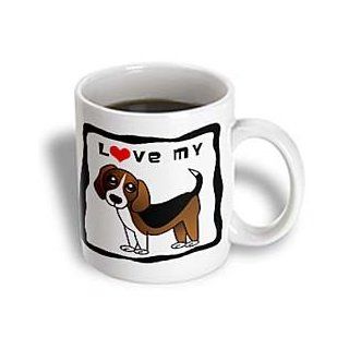 3dRose I Love My Beagle Red Heart Ceramic Mug, 11 Ounce: Kitchen & Dining