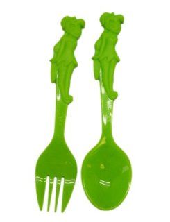 Small Green Tinkerbell Plastic Fork and Spoon Set   Children's Eating Utensils: Toys & Games