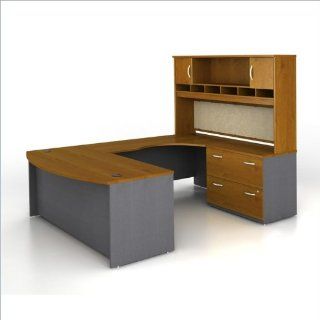 Bush Furniture Corsa Series Bow Front U Shape Wood Computer Desk Set with Hutch in Natural Cherry : Office Products