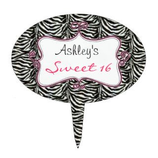 chic zebra stripes sweet 16 cake picks