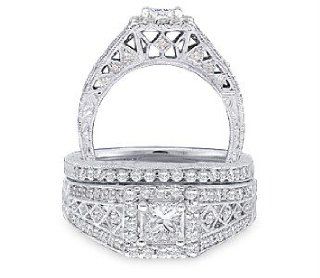 Ladies 10k White Gold .90 Ct Princess Cut Diamond Wedding Engagement Bridal Ring Set: Rodeo Jewels Co: Jewelry