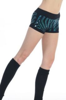 Kurve Dancewear Zebra Sequin Dance Boy Shorts Women's Turquoise Sequin One Size Fits Most: Clothing
