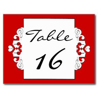 Rose Red Heart Wedding Reception Table Numbers Post Cards