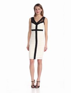 Jax Women's Sleeveless Illusion Banded Dress, Bisque/Black, 2 at  Womens Clothing store