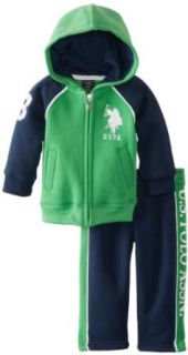 U.S. Polo Assn. Baby Boys Infant Full Zip Fleece Hoodie and Pant Set, Classic Navy, 24 Months: Clothing