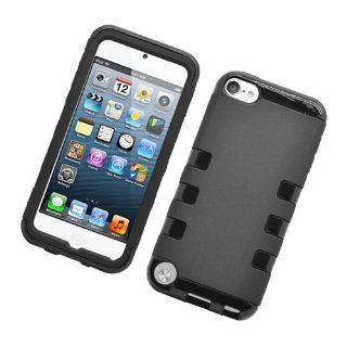 Apple iPod touch 5 / 5th Generation   Hybrid Double Layer Hard Shell Case + Rubberized Armor (Black / Black) Cell Phones & Accessories