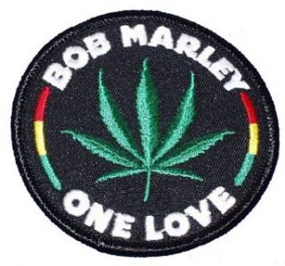 Bob Marley One Love w/ Pot Leaf Patch Reggae Music: Clothing