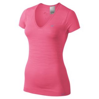Nike Dri FIT Knit Novelty Short Sleeve V Neck Womens Running Shirt   Dynamic Pi