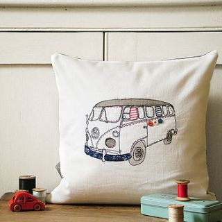 camper van embroidered cushion by lynsey hunter illustration