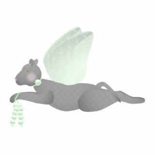 Gray Angel Cat With Green Wings Photo Sculpture