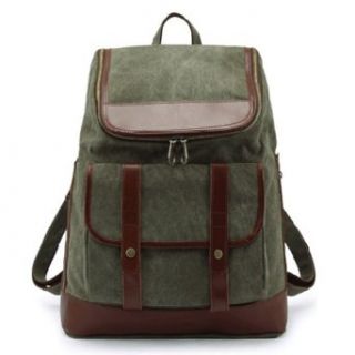 EcoCity Vintage Leather Canvas Laptop Rucksack Backpack School Bag (Army green): Clothing