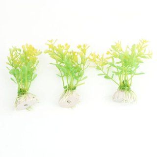 3.7" Aquarium Decorative Plastic Water Plant Grass Green Yellow 3 Pcs : Pet Supplies