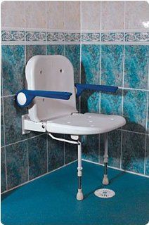 Wall Mounted Shower Seat with Back and Arm Rests   Padded Seat & Back: Health & Personal Care