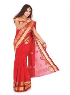 IndusDiva Women's Maroon Pure Handloom Cotton Bengali Saree Clothing