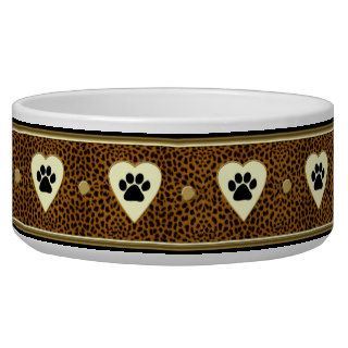 Leopard Print Paws and Hearts Dog Bowl