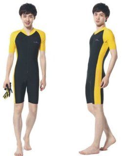 Upf50 + Genuine Short sleeved One piece Swimsuit Wetsuit Sun Protection Clothing Snorkeling Wear Sunscreen Diving Suit (yellow, S)  Sports & Outdoors
