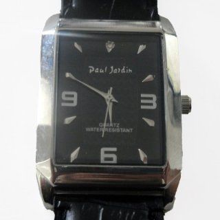 Paul Jardin Designer Men's Dress Watch Leather Band with Square Black Face & Silver Accents at  Men's Watch store.