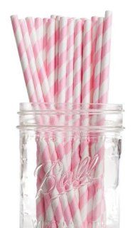 Dress My Cupcake Bubblegum Pink Striped Paper Straws, 25 Pack Kitchen & Dining