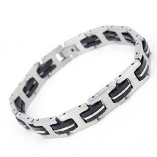 8.3'' Men 316 Stainless Steel Silicone Rubber Bracelets I girder Geometry Bangle Toys & Games