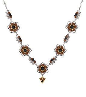 European Style .925 Sterling Silver Necklace by Lucia Costin with Black, Brown Swarovski Crystals and Twisted Lines, Set with 24K Yellow Gold over .925 Sterling Silver Fancy Charm and Cute Flower Details: Choker Necklaces: Jewelry