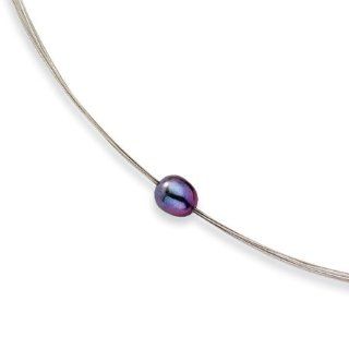 Women's Cultured Black Pearl on a Six Strand Stainless Steel Wire Necklace: Jewelry
