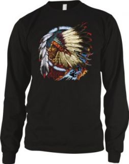 Indian Chief Mens American Indian Thermal Shirt, Native American With Feather Headdress Thermal: Clothing