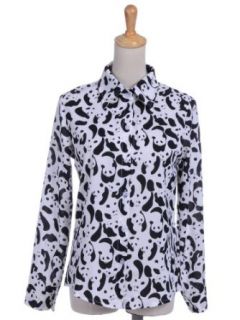 Anna Kaci S/M Fit Black and White Adorable All Over Overlapping Panda Blouse at  Womens Clothing store: