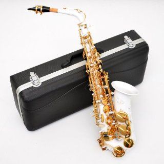 weies Alt Saxophon mit goldfarbenen Klappen, mit Koffer und Zubehr: Musikinstrumente