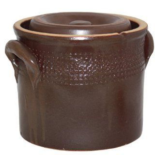 Rumtopf / Gurkentopf 5 Liter aus uriger Keramik, sehr rustikal Keramik   Steinzeug, handgetpfert, luftdichter Abschlu durch Wasserrinne: Küche & Haushalt