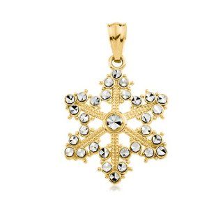 Two Tone Snowflake Pendant in 14 Karat Gold: Jewelry