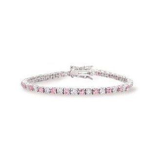 Pink and Clear CZ Tennis Bracelet Rhodium over Sterling, 8 inch: Jewelry