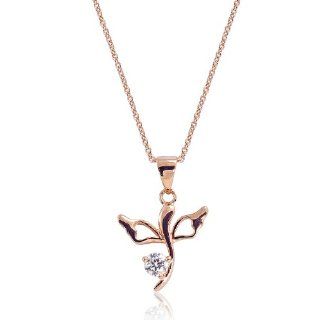 PRJewelry 18k Rose Gold Plated Cubic Zirconia Angel Pendant Necklace 16"+ 2" Extender: Jewelry