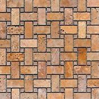 Noce 12" x 12" Tumbled Travertine Basketweave Mosaic in Brown   Marble Tiles  