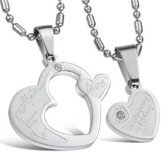 His & Hers Matching Set love token puzzle heart titanium steel pairs necklace   NTS023: Heart And Puzzle Chain: Jewelry