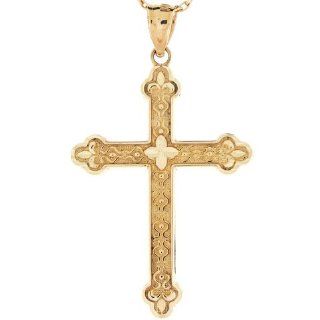 14k Gold Diamond Cut Cross Religious Christian Catholic Charm Pendant: Jewelry