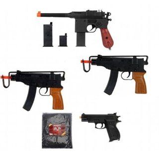 Airsoft Combo Lot German Broom Pistol and AK 47 Rifle and UZI Scorpion and Handgun Pistol BB Gun 1000 BB Bullets : Sports & Outdoors