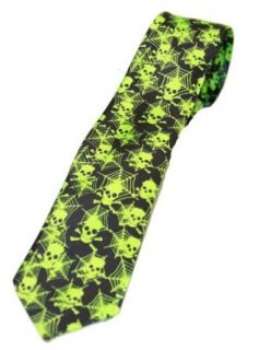 Trendy Skinny Tie   Spooky Skulls and Bones   Green and Black Clothing