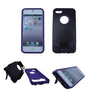 Black&Purple Dual Layer Rubberized Snap on Protective Case Cover With Stand for Apple iPhone 5 / 5S: Cell Phones & Accessories