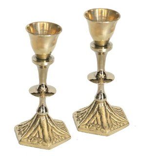 Shabbat Sabbat Solid Brass Travel Candle Holders / Sticks Traditional Design "Shabbat Kodesh" Holy Shabbat In Hebrew On The Base 4" Tall . Great Gift For: Rosh Hashanah Sabbath Purim Sokot Simchat Torah Hanukkah Passover Lag Baomer Shavuot R