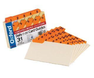Oxford Index Card Guides, Daily 1 31, Manila Guide with Orange Color Tabs, 1/5 Cut Tabs, 3 x 5, 31 Set : Index Card Divider : Office Products