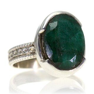 Created Emerald Women Ring (size: 9) Handmade 925 Sterling Silver hand cut Created Emerald color Green 9g, Nickel and Cadmium Free, artisan unique handcrafted silver ring jewelry for women   one of a kind world wide item with original Created Emerald gemst