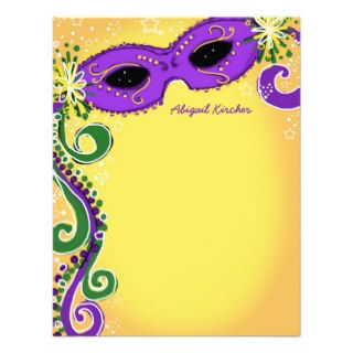 Masquerade Flat Note Card   Purple and Yellow Custom Invite