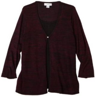 Sag Harbor Women's Plus Size Three Quarter Sleeve Sweater Duet, Purple/Black, 2X at  Women�s Clothing store: Cardigan Sweaters