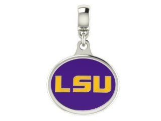 Louisiana State LSU Tigers Collegiate Drop Charm Fits Most European Style Bracelets Including, Chamilia, Zable, Troll and More. High Quality Charm in Stock for Immediate Shipping.: Jewelry