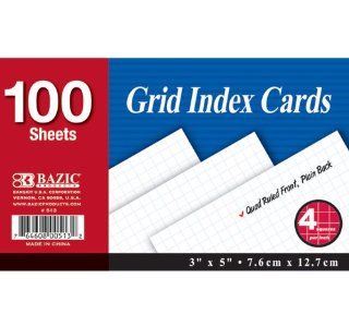 BAZIC Quad Ruled Index Card, 3 x 5 Inch, White, 100 Count : Index Cards Graph : Office Products