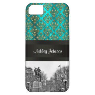 Union Square NYC Gold Aqua Damask 223 iPhone Cover For iPhone 5C
